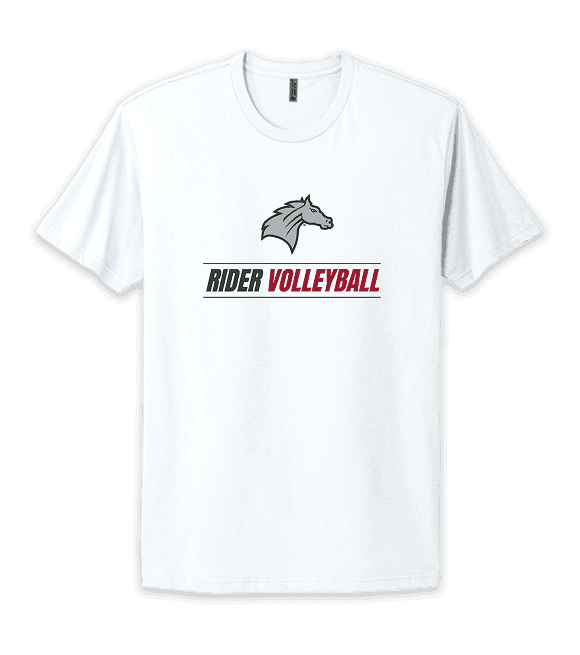 Custom performance t-shirts for the volleyball program — white Softstyle, multi-color print.