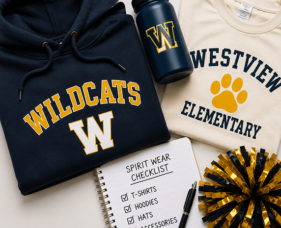 School spirit wear checklist and apparel examples