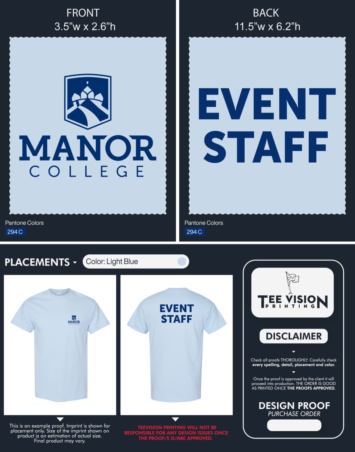 Tee Vision printing proof — digital mockup approval before production