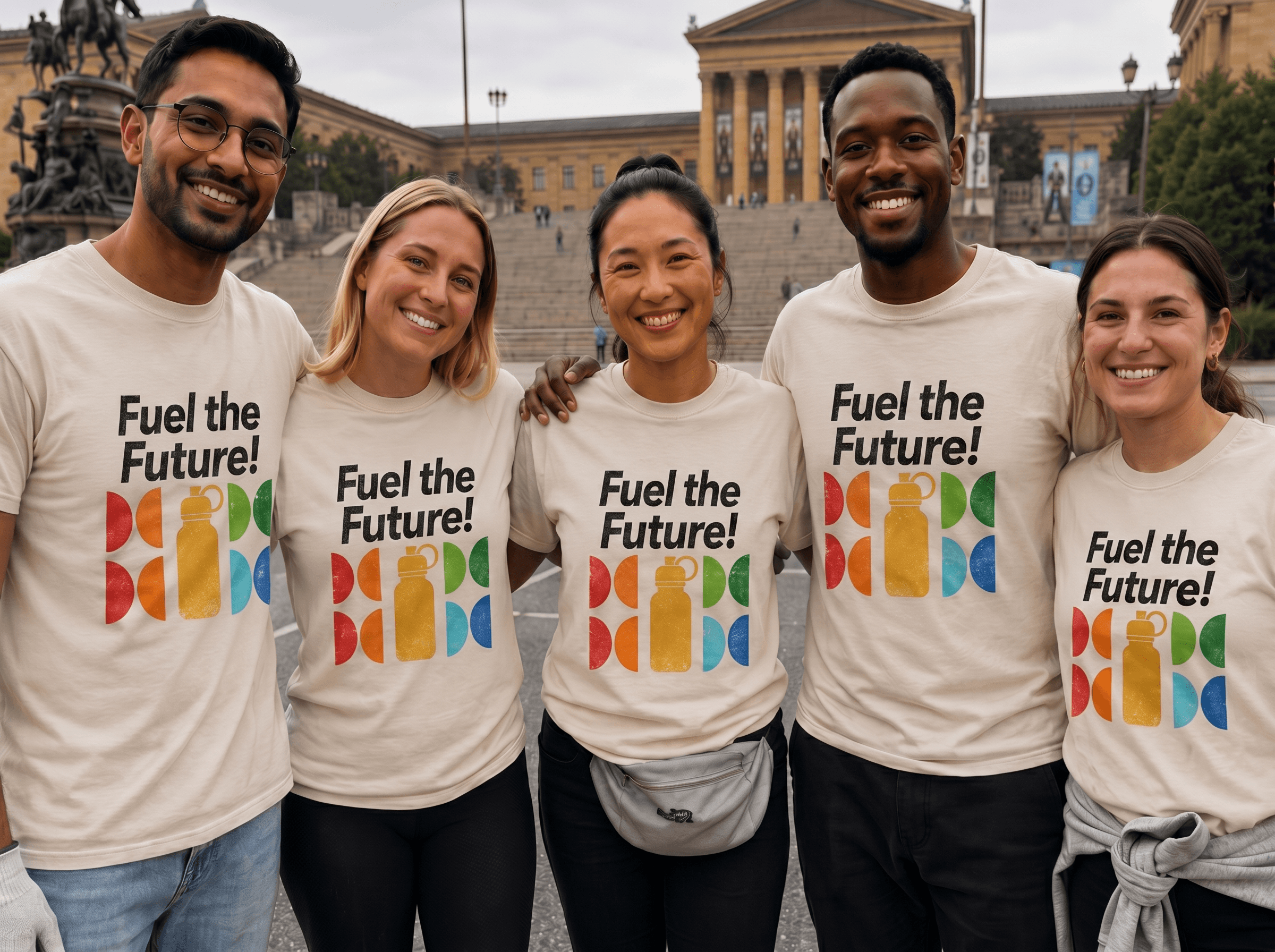 Group wearing custom-printed Philly tees in Philadelphia