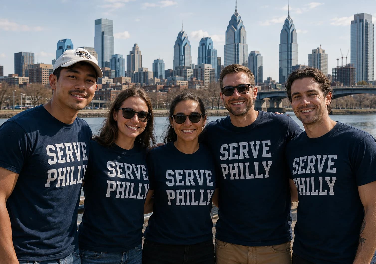 Group wearing custom-printed Philly tees in Philadelphia