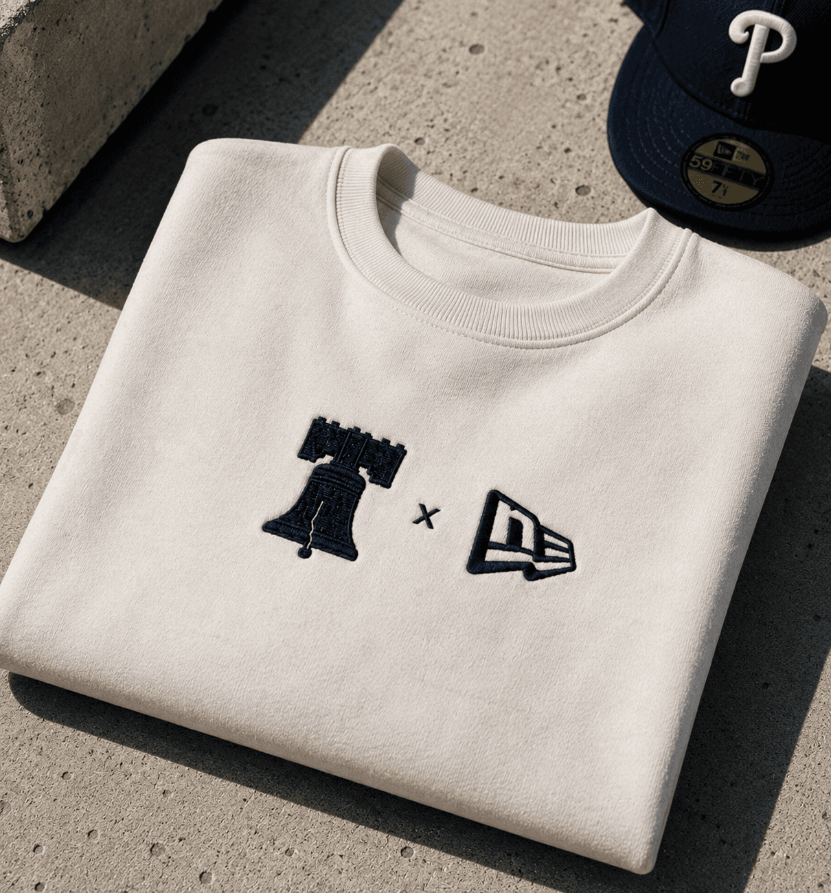 Folded custom Philadelphia sweatshirt with Liberty Bell design