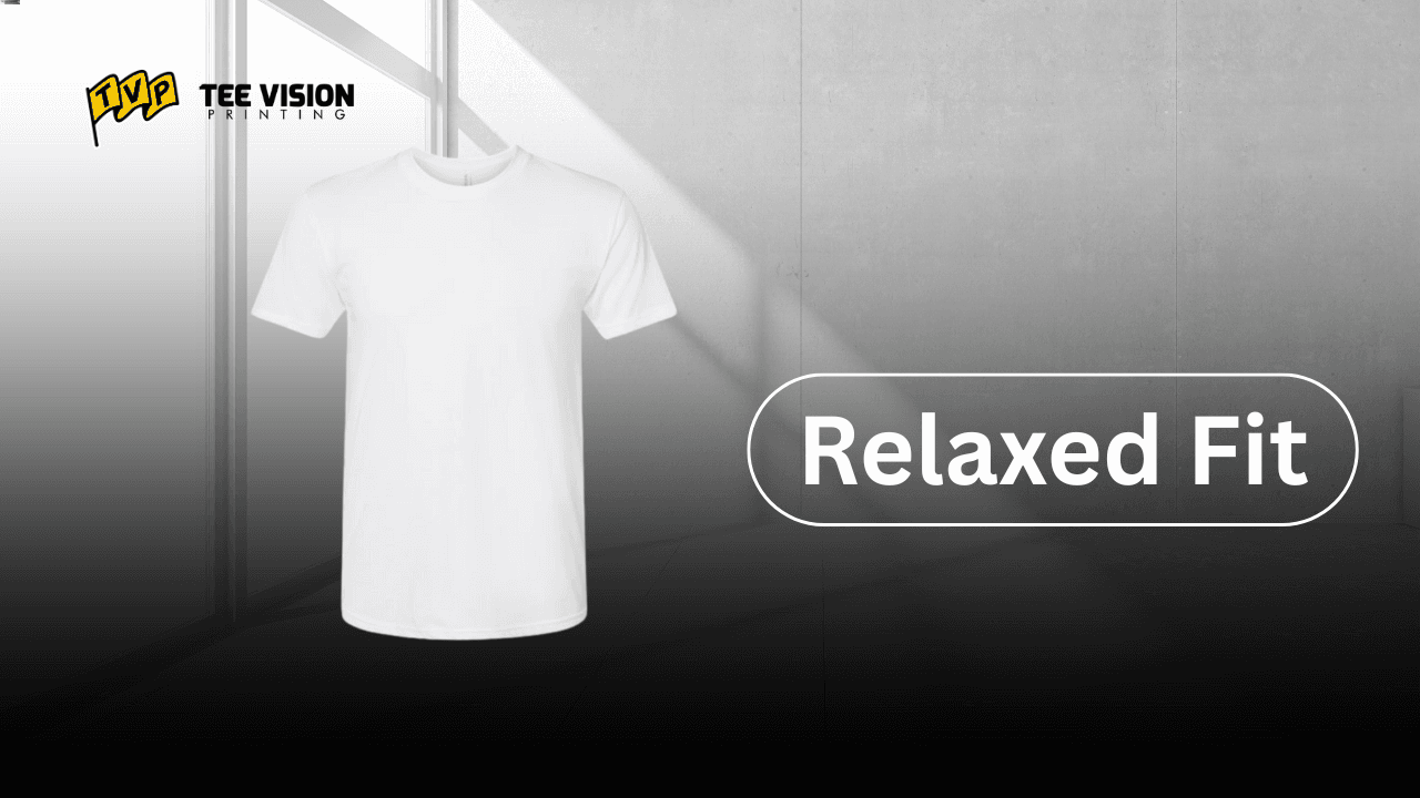 A plain white relaxed fit t-shirt, representing a comfortable and casual choice when deciding which fit style is best for your merch.