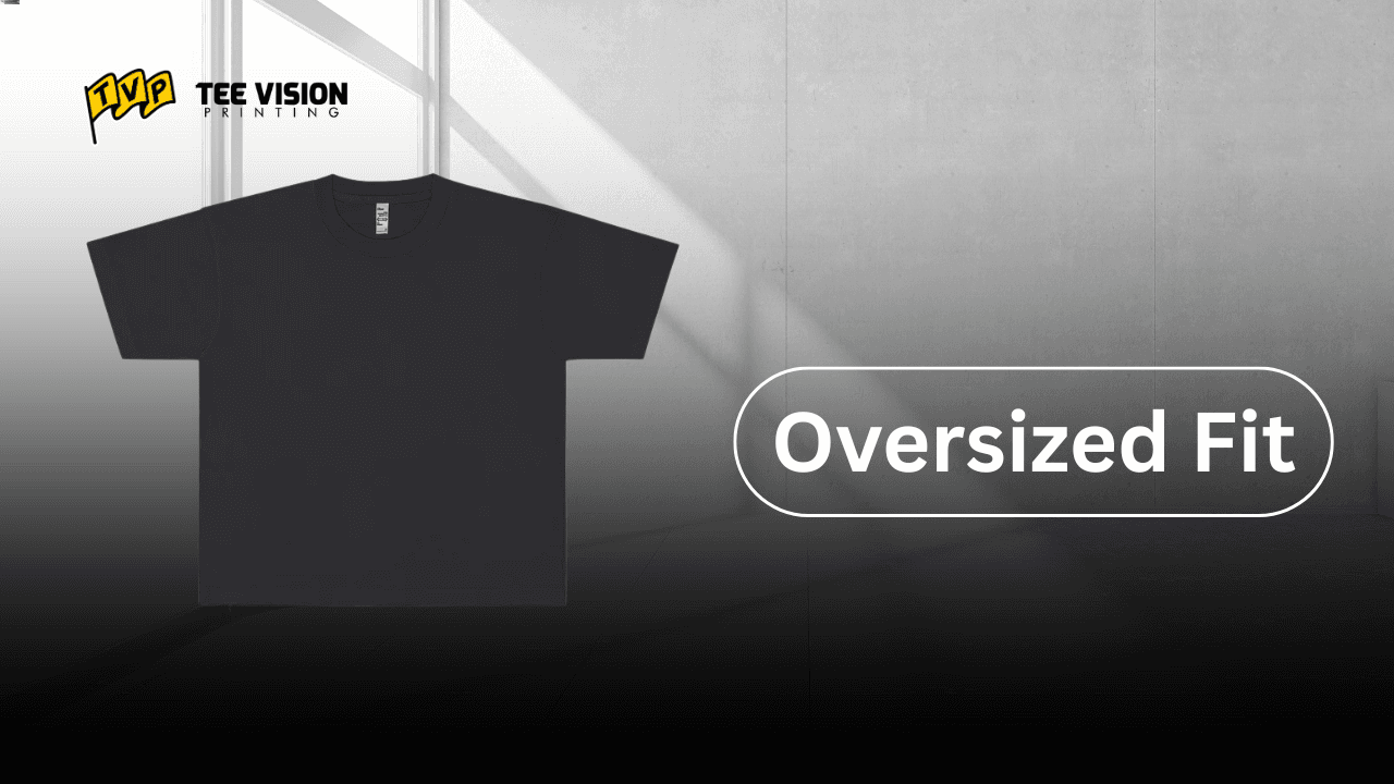 A dark gray oversized fit t-shirt, showcasing a trend-driven and bold option when deciding which fit style is best for your merch.