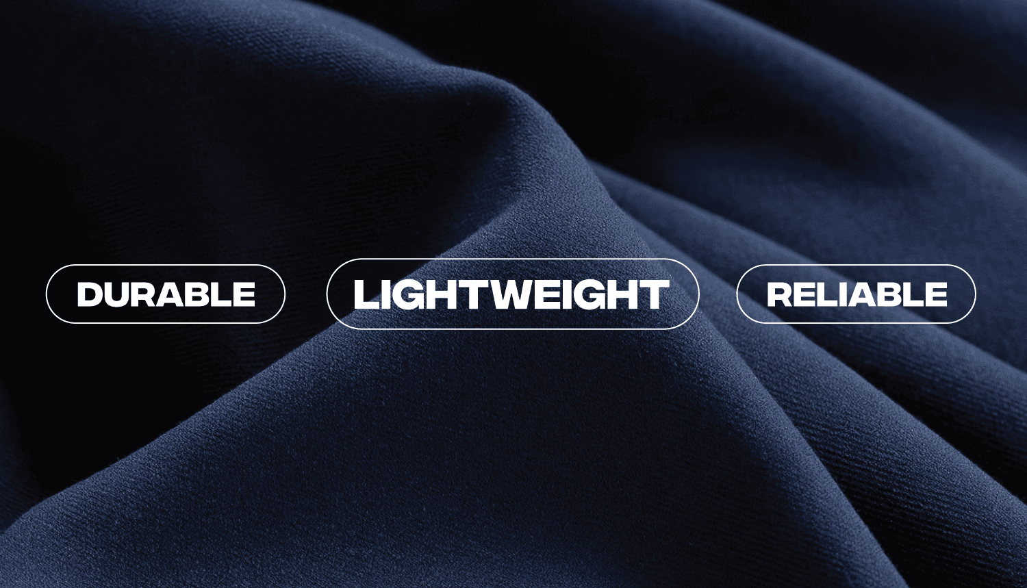 Dark blue polyester fabric labeled “Durable,” “Lightweight,” and “Reliable,” highlighting the premium material used in Awesome Merch for Basketball Fans.