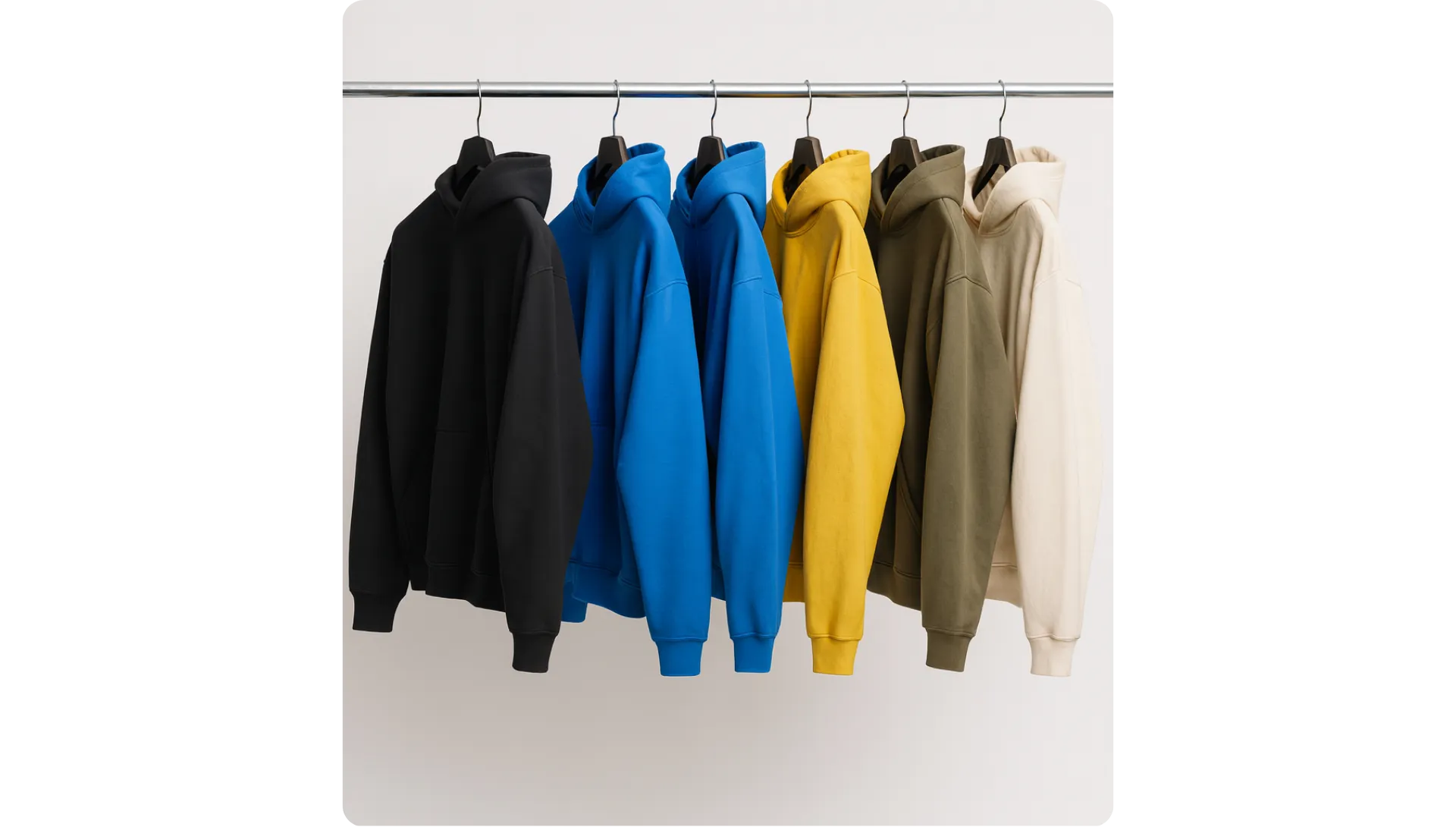 Colorful custom hoodies on rack