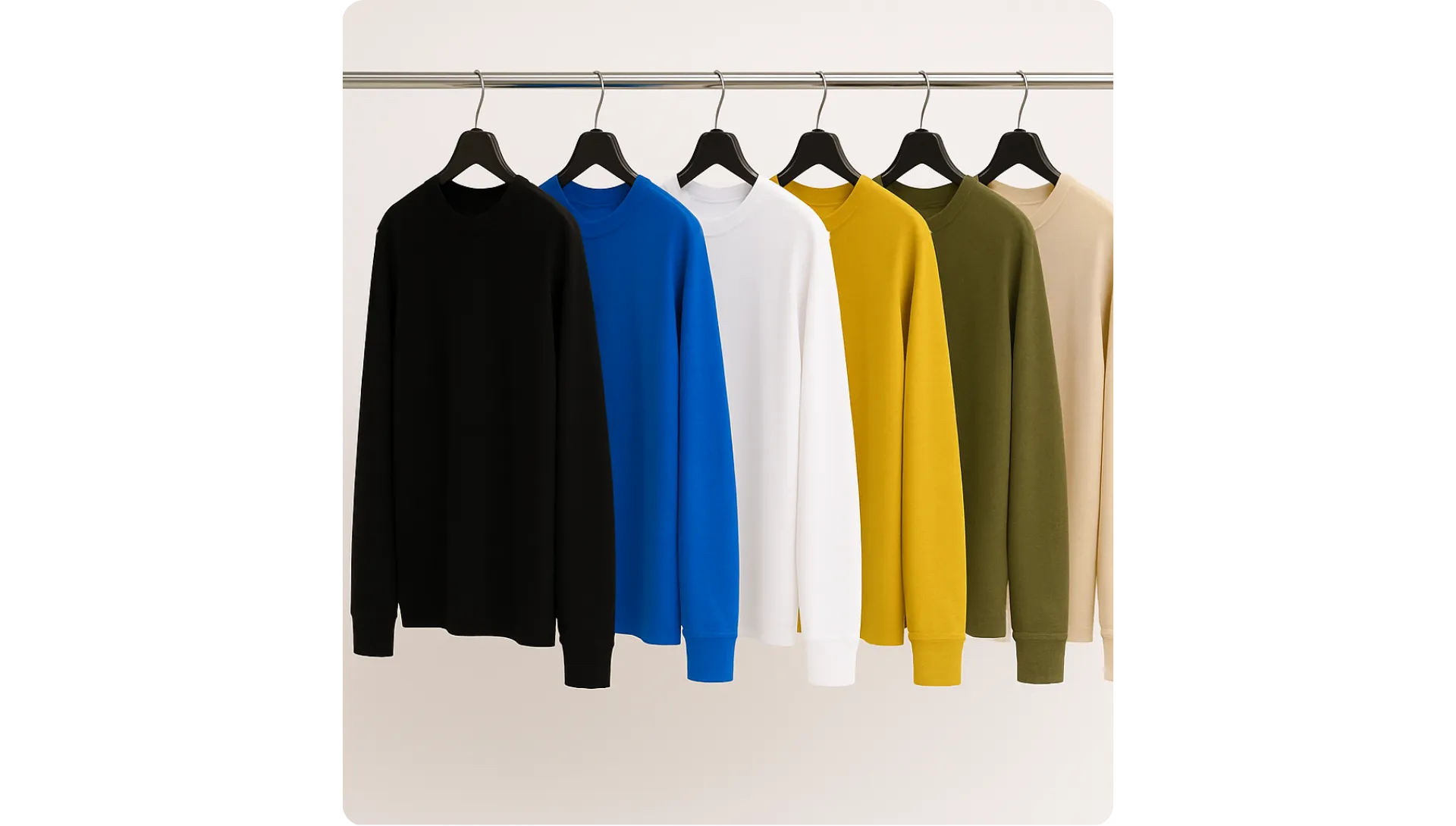 Colorful custom long sleeve shirts display