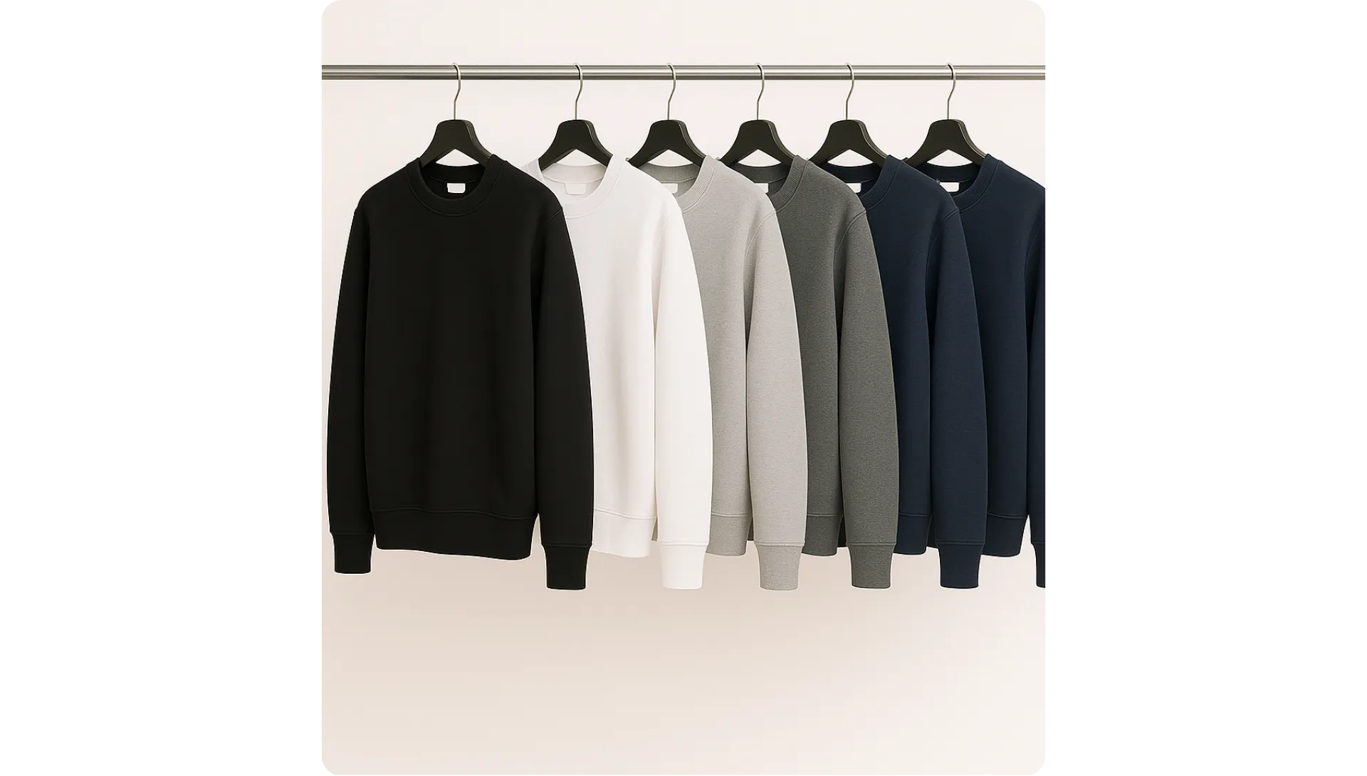 Colorful custom sweatshirts display