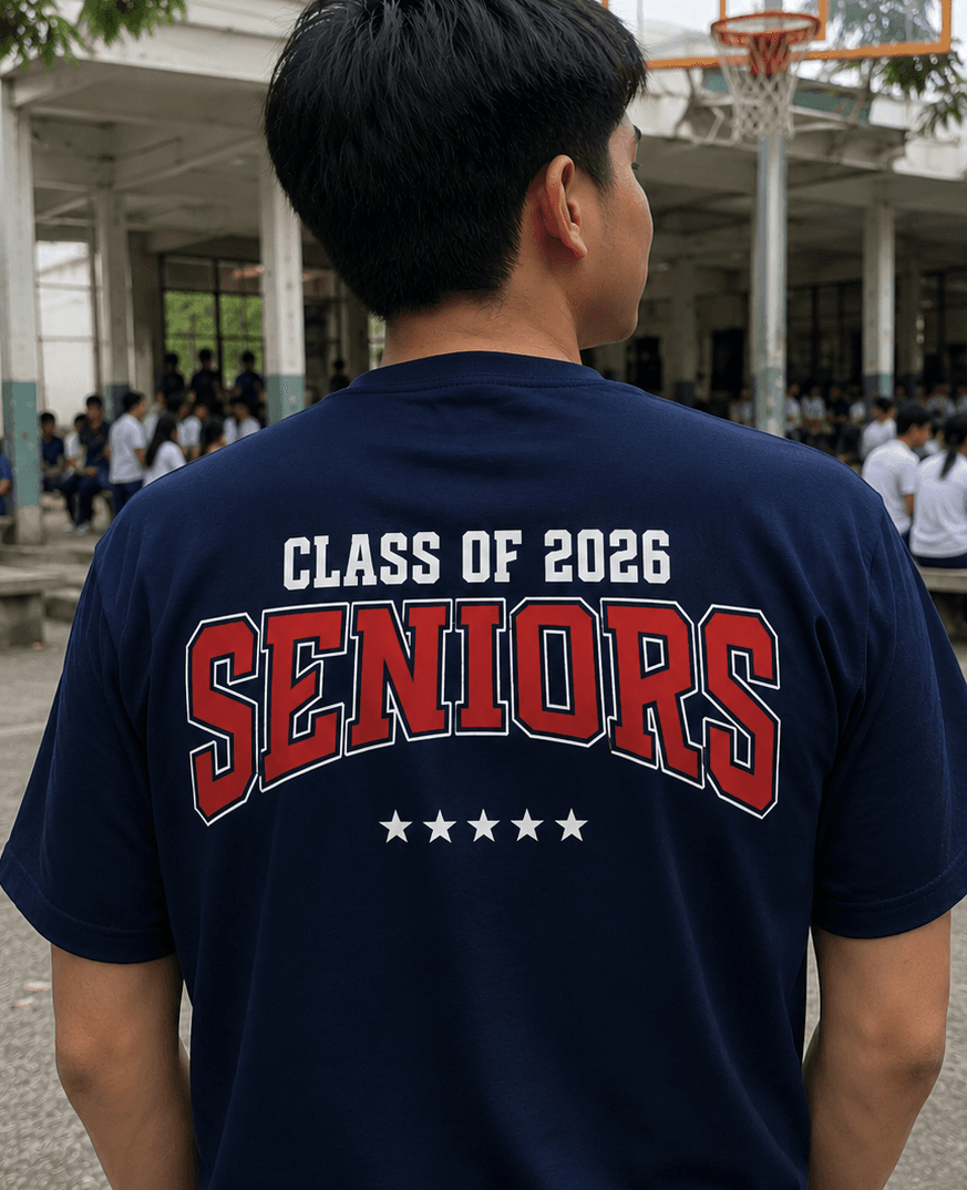 Navy Class of 2026 Seniors t-shirt printed for a graduating high school class