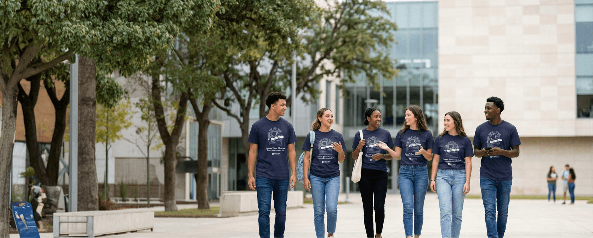 Students wearing custom school apparel