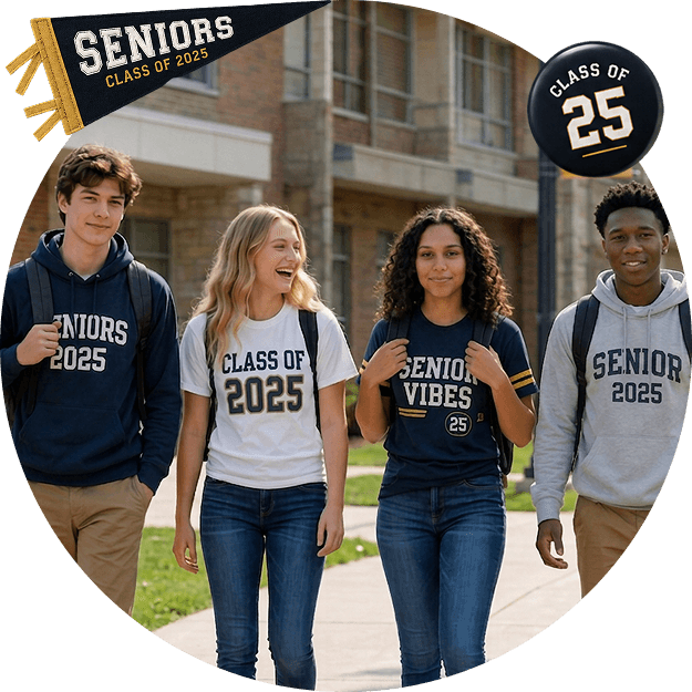 Students wearing custom school apparel