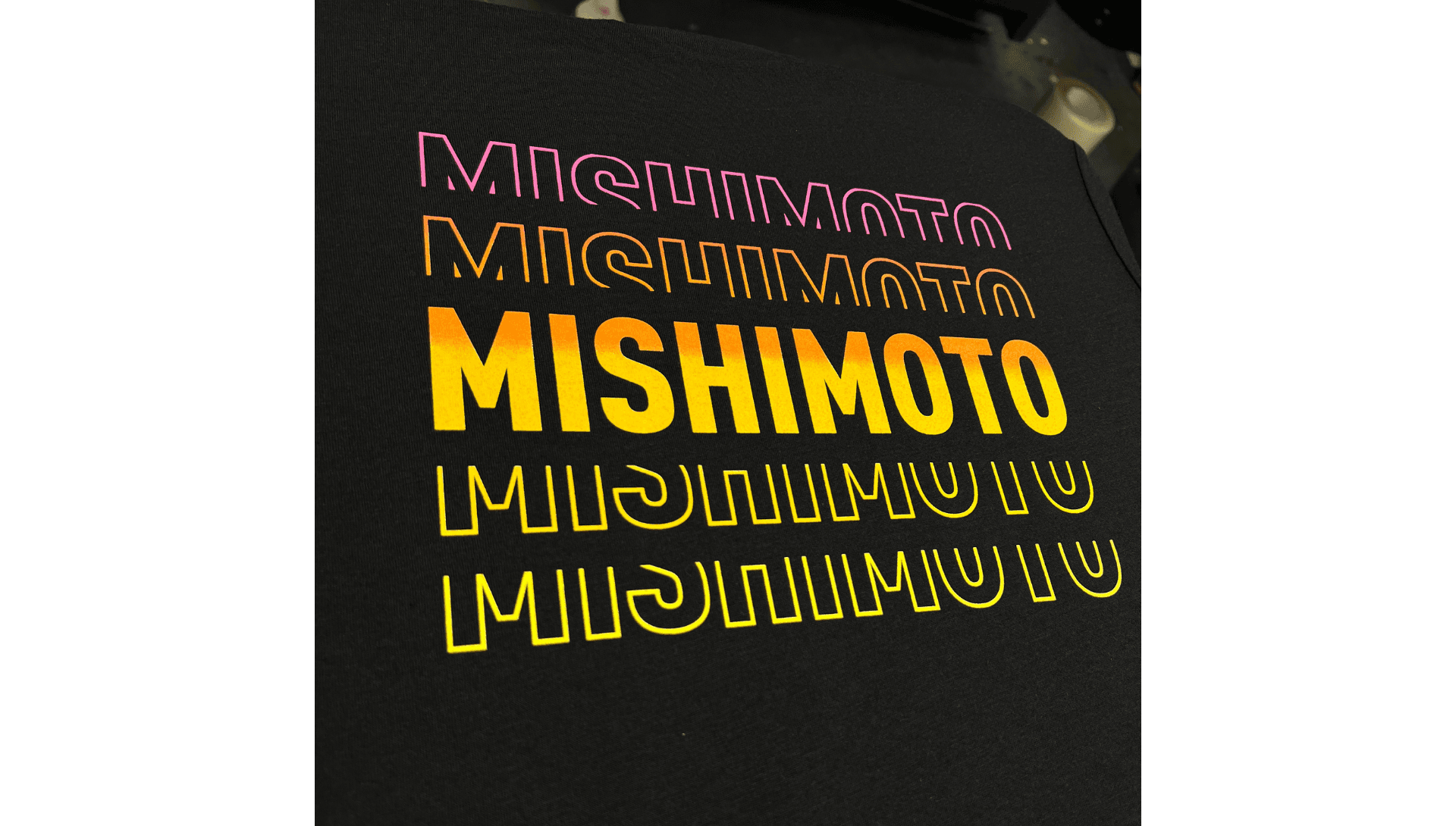 Mishimoto black t-shirt with yellow text