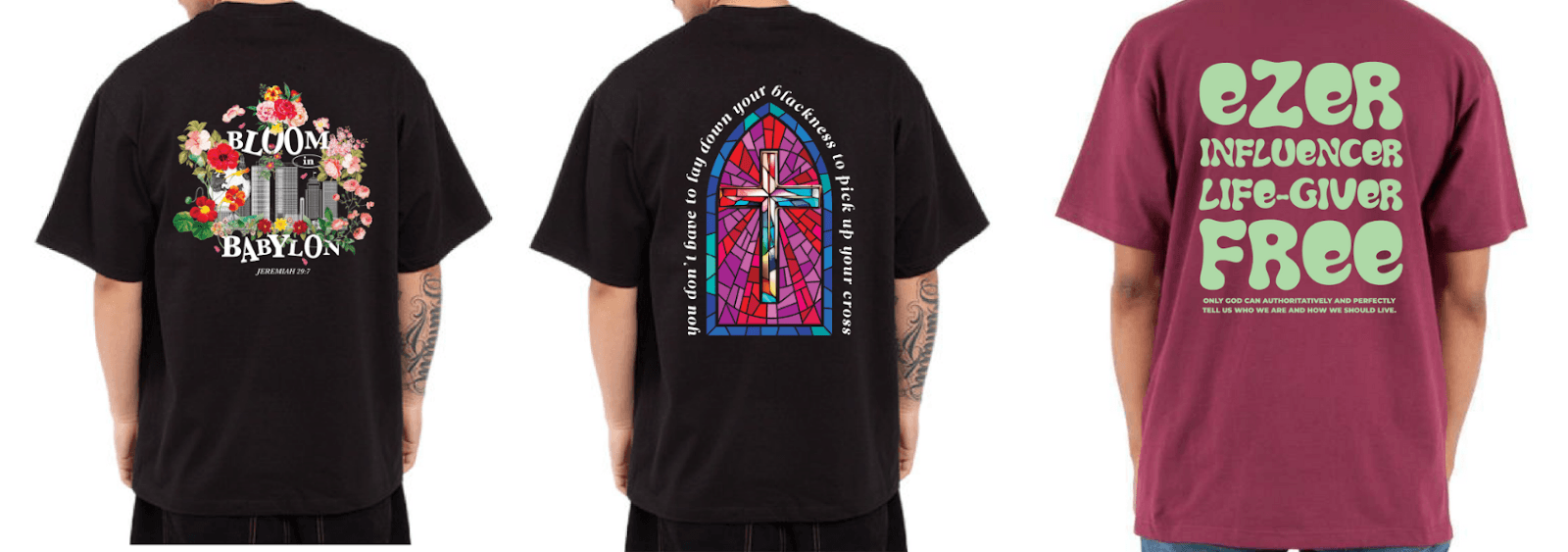 Inspirational designs featuring scripture and bold graphics, showcasing how custom Christian church apparel communicates powerful messages of faith.