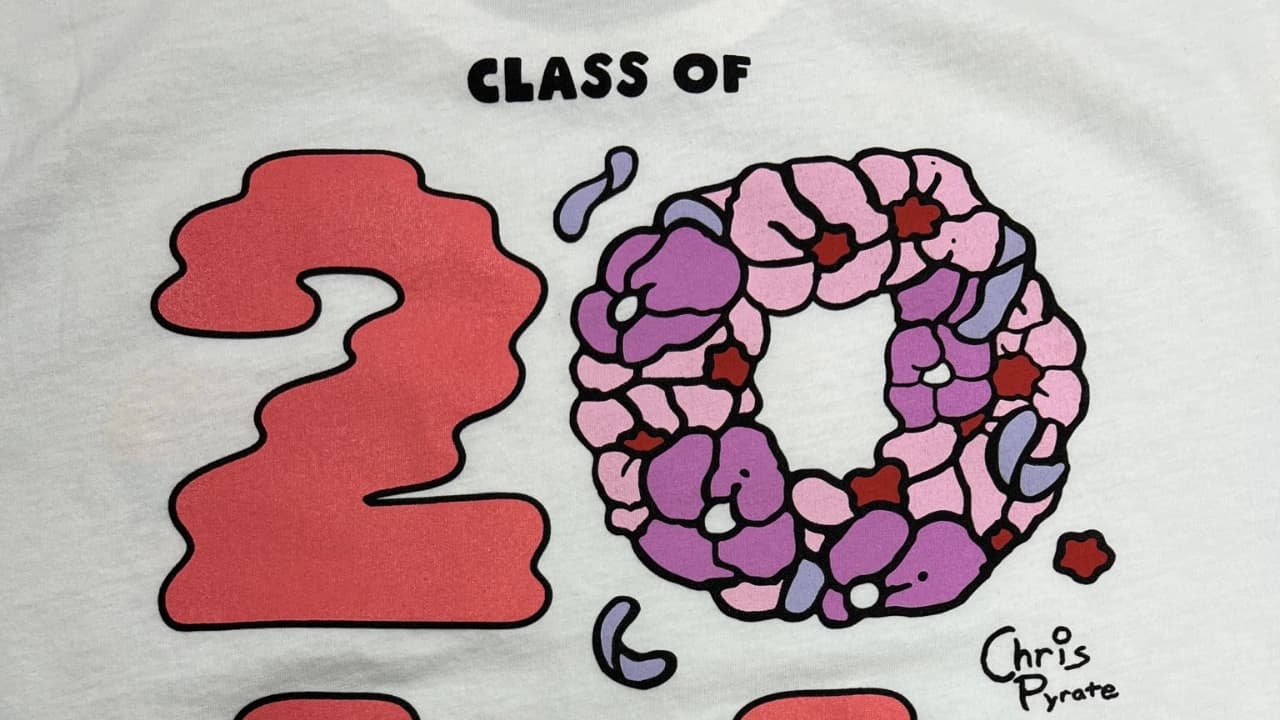 A custom t-shirt design drawing for a graduating class, one of our many creative custom t-shirt design ideas.