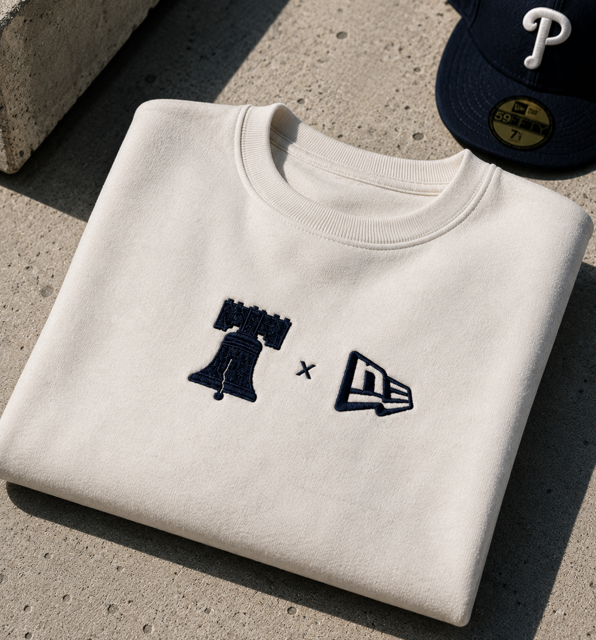 Folded custom Philadelphia sweatshirt with Liberty Bell design