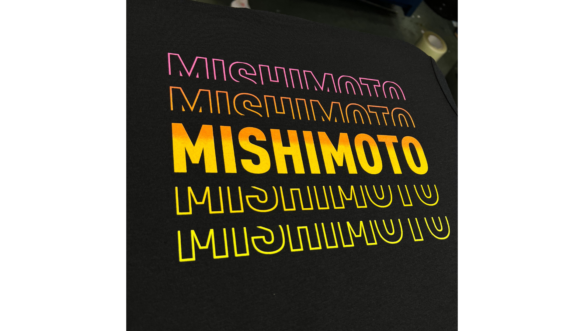 Mishimoto black t-shirt with yellow text