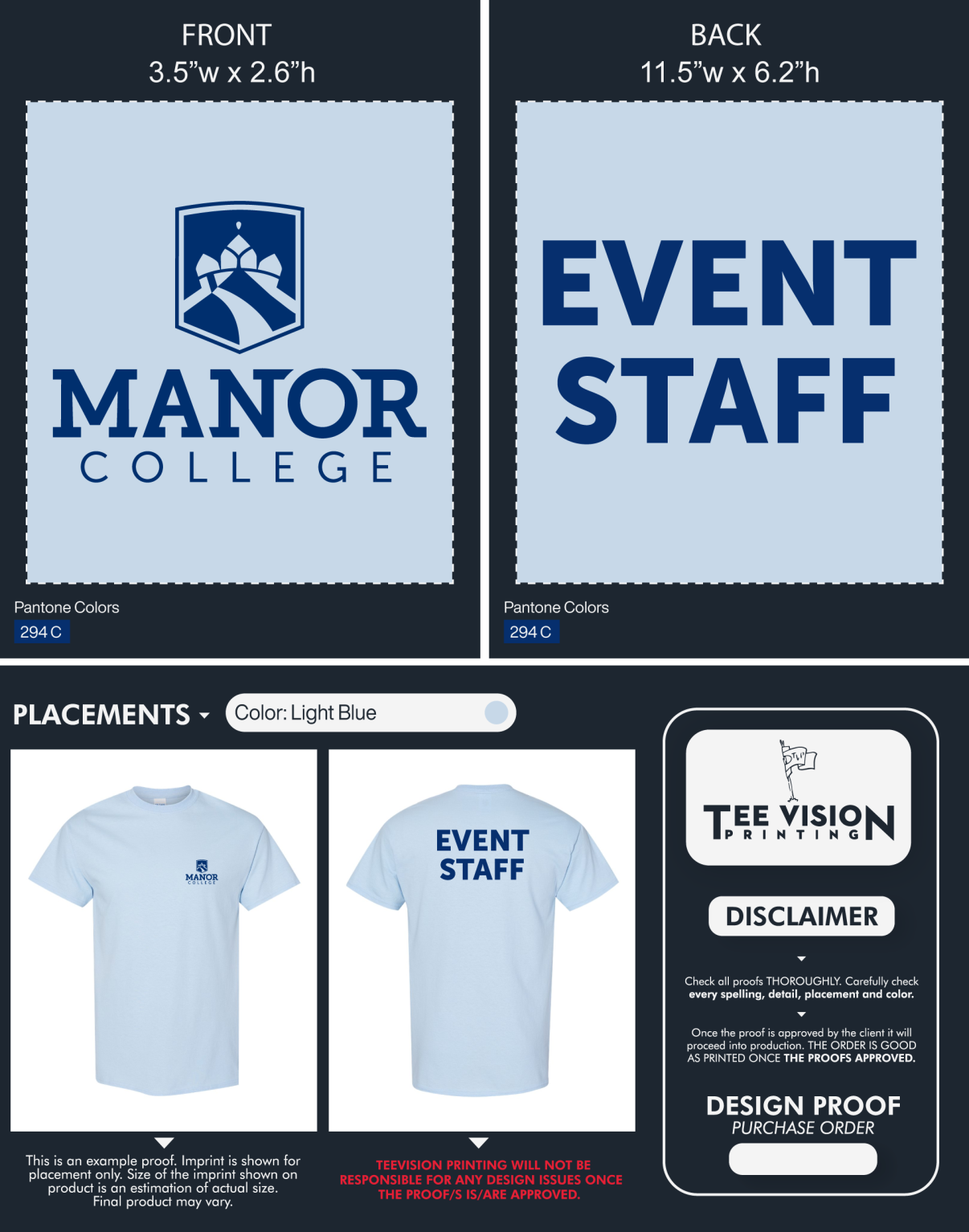 Tee Vision printing proof — digital mockup approval before production